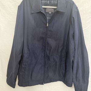 NWOT Covington Men’s Navy Harrington Jacket XL Soft Touch Plaid Lined Zip Up